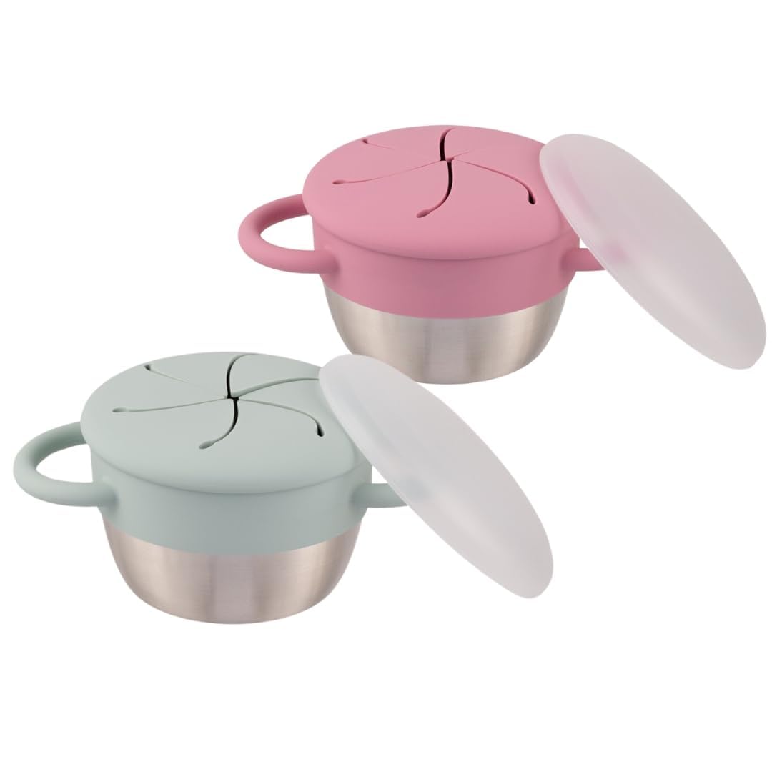 Vasos para aperitivos de acero inoxidable de Elk and Friends | Removible captador de alimentos de silicona y tapa de viaje | Contenedores de aperitivos a prueba de derrames para bebé, niño pequeño