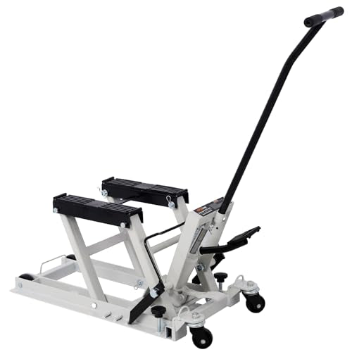 SPOFLYINN - Gato hidráulico de elevación para Motocicleta de 1500 Libras, Capacidad de elevación de Tijera con 4 Ruedas para ATV UTV Powersports Gris