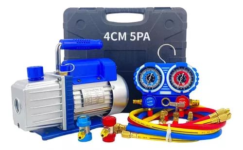 FIXITFAST 4cfm 1/3hp Bomba De Vacío + Manómetro R134a/r22/r410a/r404a Kit de refrigeración con Caja de transporte para HVAC A/C recarga y mantenimiento sin aceite azul
