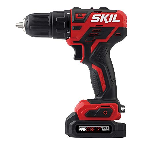 Skil - Kit de 2 herramientas: taladro inalámbrico PWRCore 12 sin escobillas de 12 V y 1/2 pulgada y destornillador de impacto hexagonal de 1/4 de pulgada, incluye dos baterías de litio de 2 Ah y un cargador estándar, CB738501