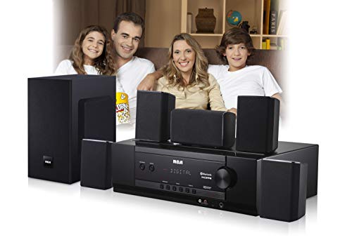 Sistema de Cine en Casa RCA Negro Sonido Envolvente Digital 5.1 1000 Vatios Con Receptor de Audio Bluetooth y USB