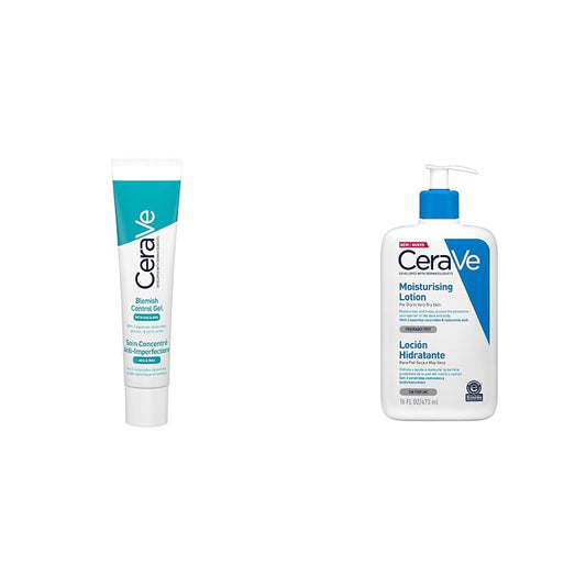 Cerave Gel Facial tratamiento Anti-imperfecciones Para Piel Grasa o Acne, 40ml + Loción Hidratante de Rostro y Cuerpo para Piel Seca con Ácido Hialurónico 473ml