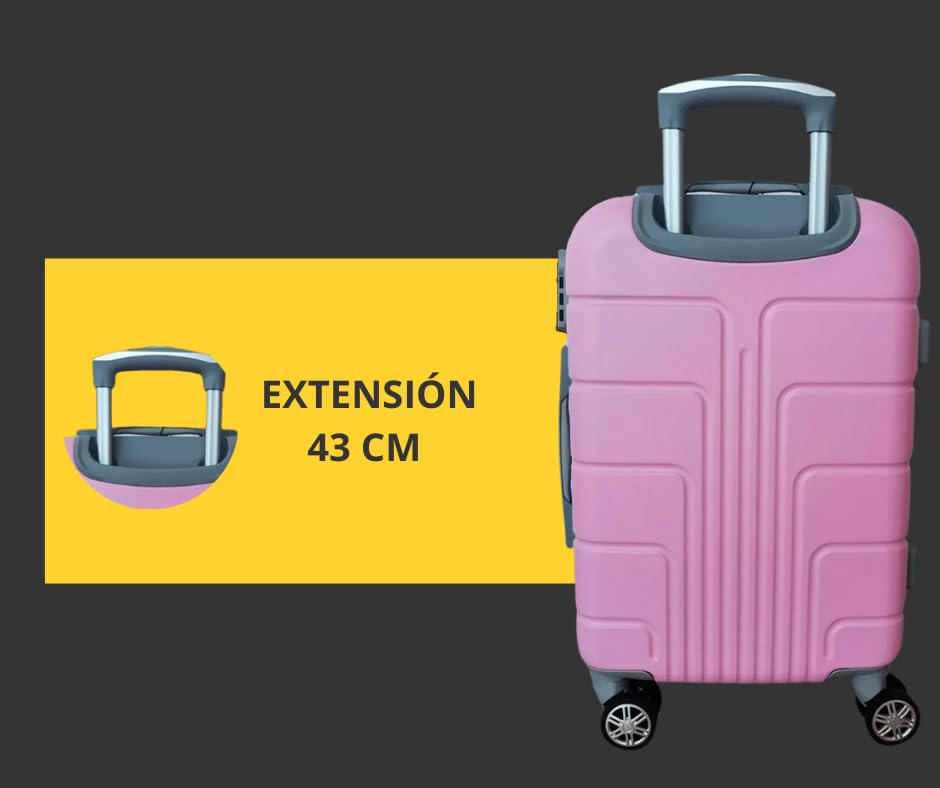 Maleta de Mano JONY Carry On Rigida Resistente Ruedas Giratorias 360 Mango Expandible ABS Candado de Seguridad (ROSA PASTEL)
