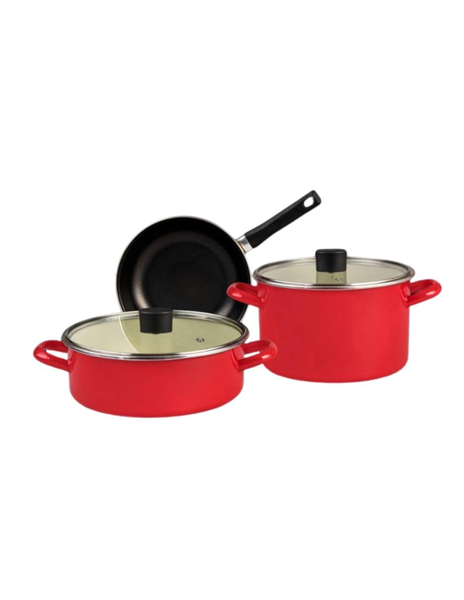 Batería de Cocina Cinsa Cherry Harmony Style Rojo Crema 5 Piezas