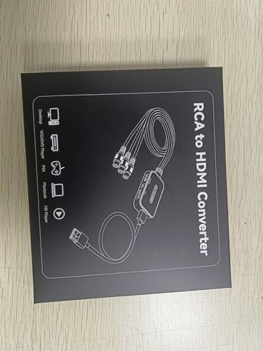 Convertidor RCA a HDMI, adaptador Viagkiki AV a HDMI, convertidor de audio compuesto RCA a HDMI para PS1, PS2, PS3, STB, Xbox, VHS, VCR, reproductores de DVD de rayos negros (cable HDMI incluido)