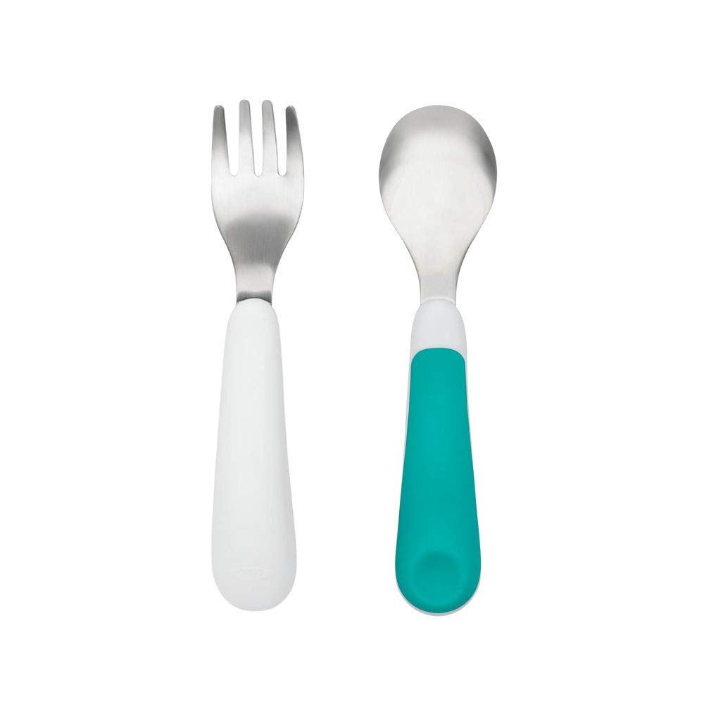 OXO Tot 61132200 Juego Tenedor/Cuchara, Acero, 2 Piezas, Azul Turquesa