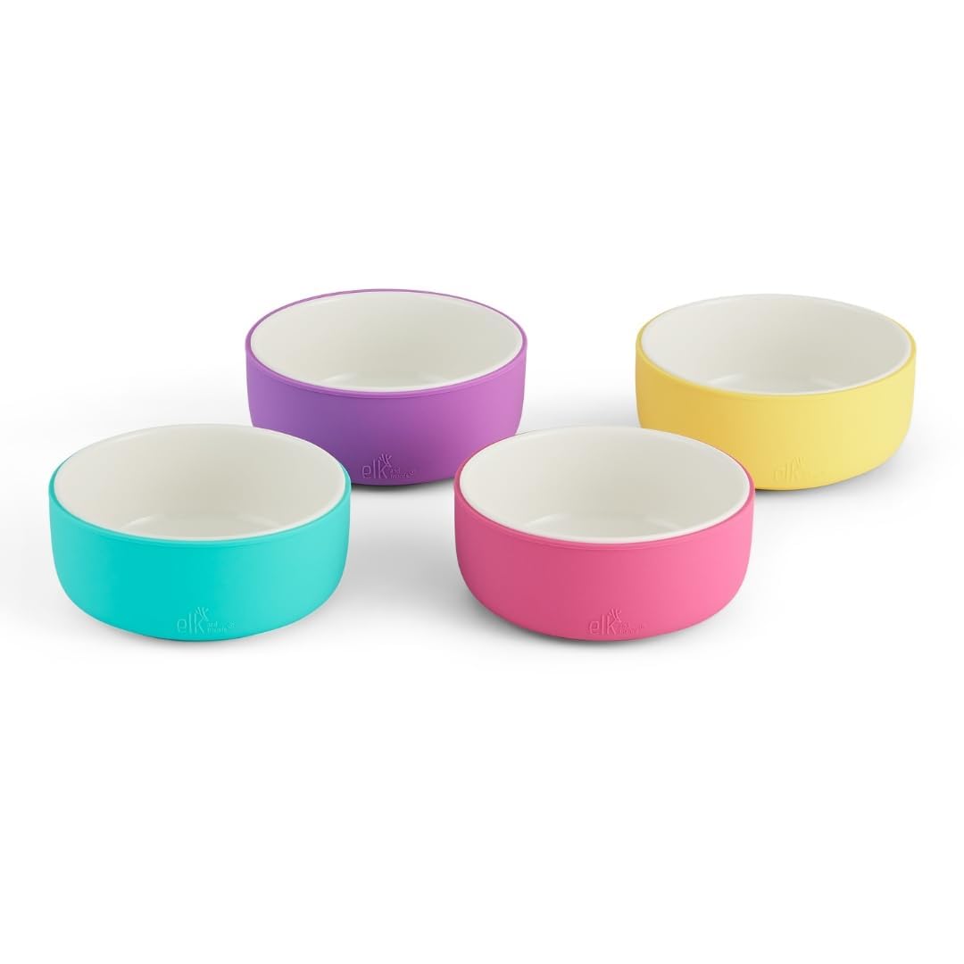 Elk and Friends - Cuencos de porcelana para niños con funda de silicona | Alimentación para niños/niños pequeños/bebés | Apto para microondas y lavavajillas | Antideslizante | Platos de cereal/sopa