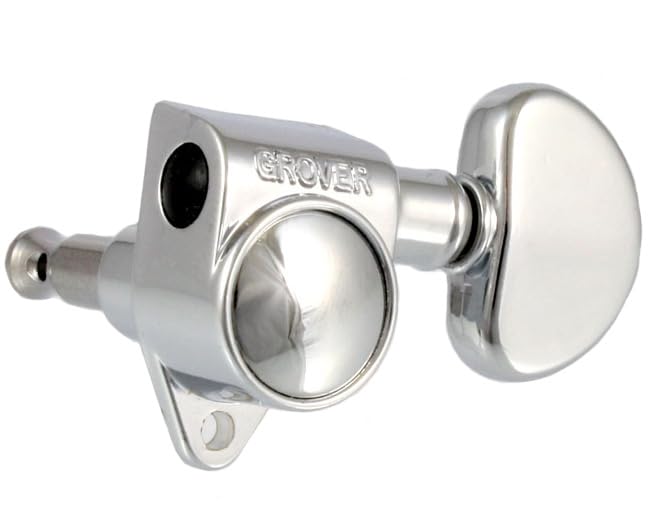 Grover 102-18C ROTOMATICS - Juego de afinadores de guitarra 18:1 3+3 teclas cromadas estilo Sperzel con tonebird Dunlop pulimento, paquete de tela para riñón, botón de afinación fina para acústica o