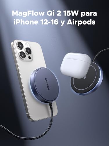 Cargador Inalámbrico UGREEN Qi2 15W Magsafe MagFlow para iPhone 16-12 y AirPods