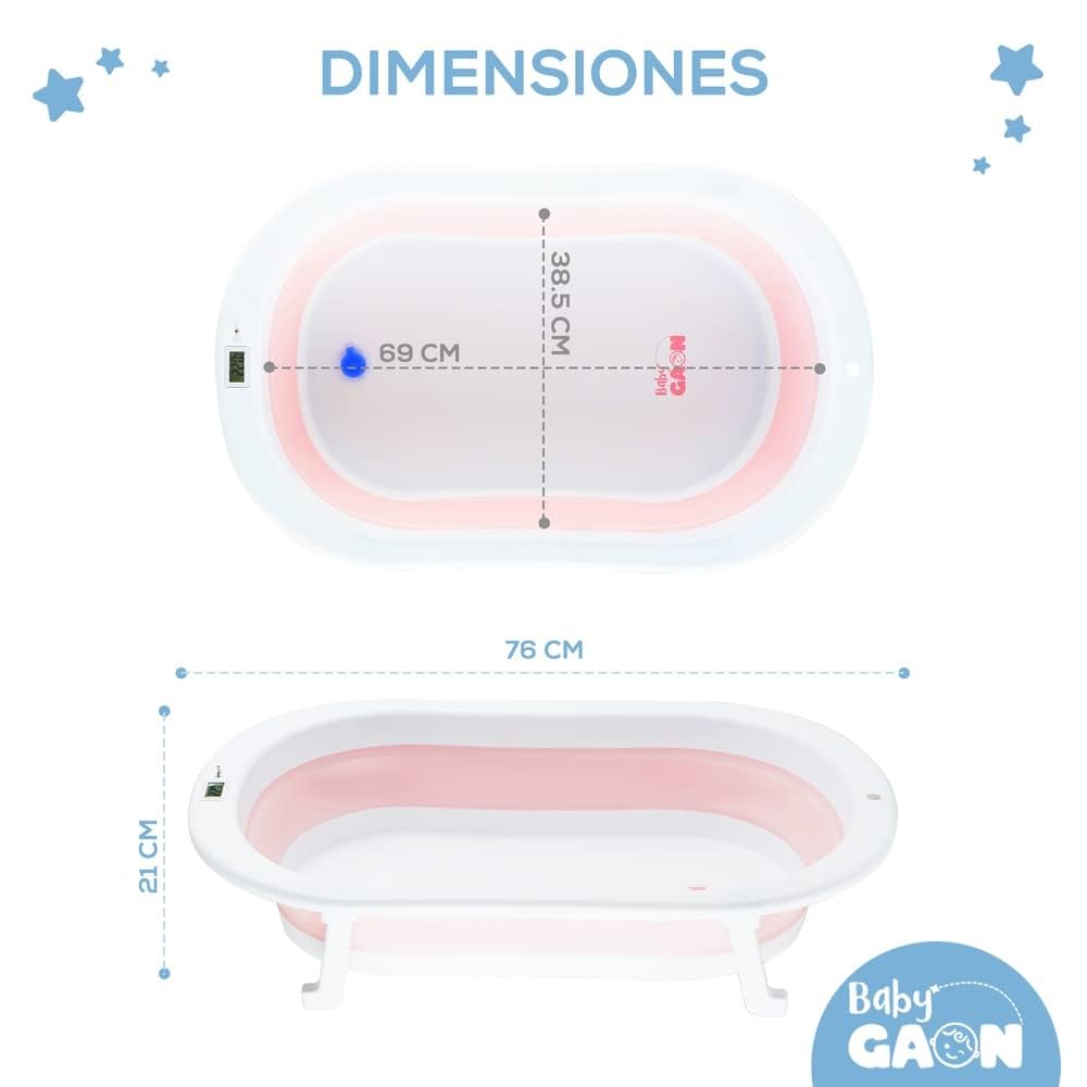 GAON Bañera Plegable para Niños, Tina con Sensor de Temperatura, Bañera Multifuncional con Orificio de Drenaje (Rosa)