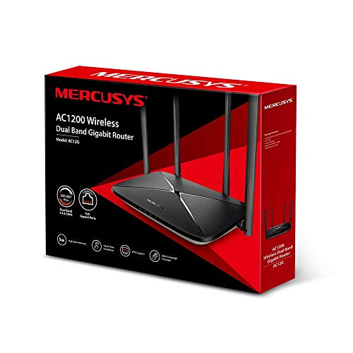 Mercusys AC12G, AC1200 Router Doble Banda Inalámbrico AC12G, 4 puertos LAN Gigabit, Conecta hasta 60 Dispositivos, Señal Fuerte, Gran Cobertura, Ideal para Smart TV, Juegos Online