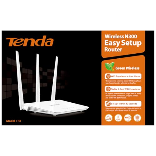 Tenda N301 Router Inalambrico Wi-Fi 300 MBps, 2 Antenas 5dBi, Puertos Fast Ethernet, Puerto USB, Boton WPS, Blanco