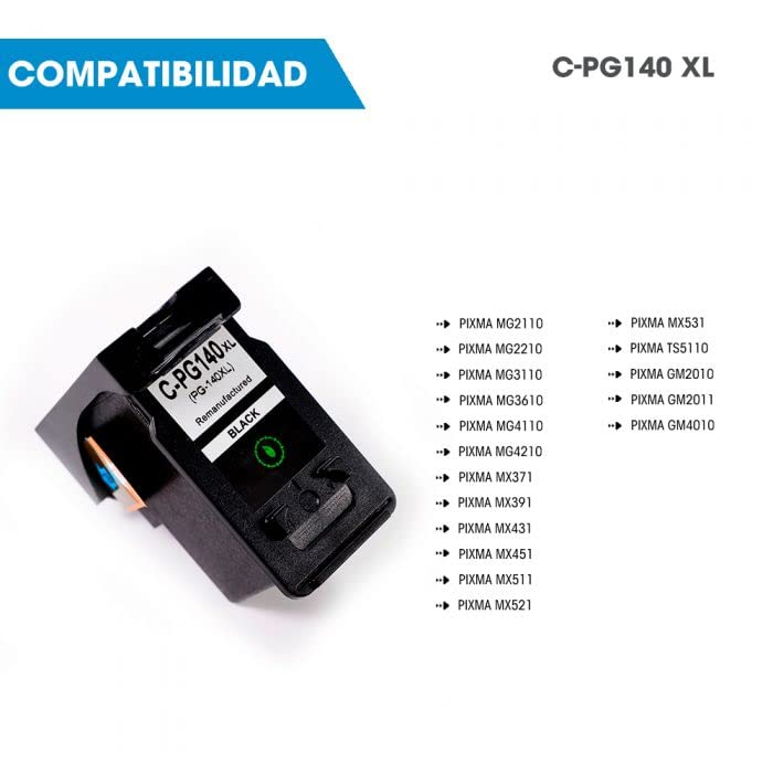Tinta Refill PG-140XL Negro Compatible Pixma MG4110 MG3510 MX391