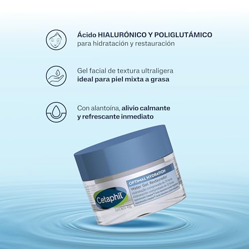 Kit Cetaphil para Piel Mixta a Grasa Optimal Hydration Water Gel Restaurador 48g + Regalo Limpiador Facial Diario Para Piel Grasa 29ml Recomendado por Dermatólogos para Piel Sensible.