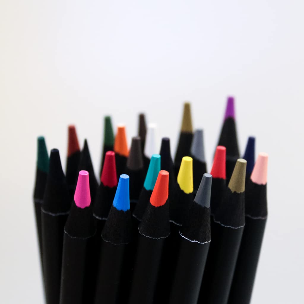 IND-0276 Professional Color Set Indra 24 Lápices Diferentes Colores +4 Adicionales Bicolores Colores Metálicos Neón Sacapuntas Incluido Cuerpo Redondo Madera Negra