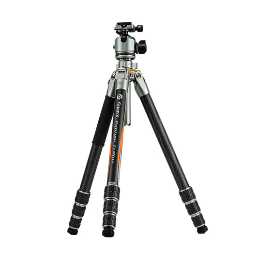 Fotopro - Trípode de cámara de viaje de 65 pulgadas, trípode de fibra de carbono resistente con mini soporte, columna central de una pieza, cabeza de bola de perfil bajo de 44 mm, para videocámara