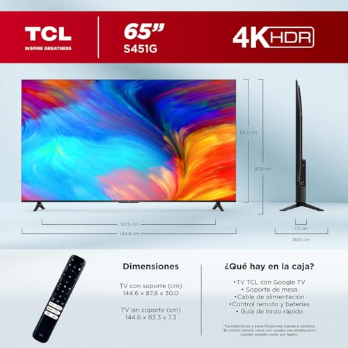 Televisión TCL 65 Pulgadas 4K UHD Google TV 65S451G