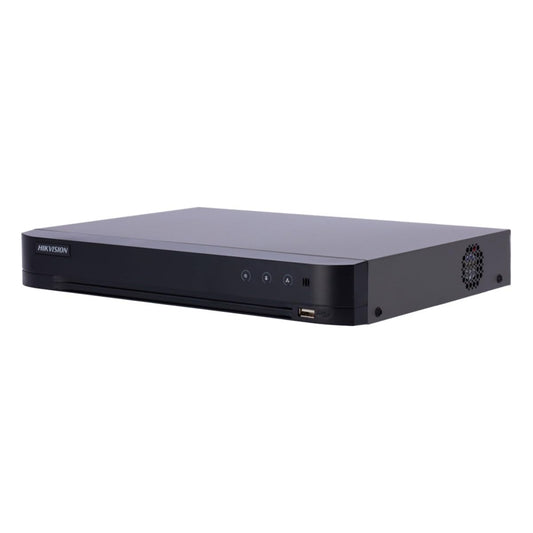 Hikvision DVR 16 Canales TURBOHD + 8 Canales IP / 5 Megapixel Lite - 3K Lite/Audio de Dos Vías por Coaxitron/Reconocimiento Facial/ACUSENSE / 1 Bahía de Disco Duro/Salida de Video en Full HD