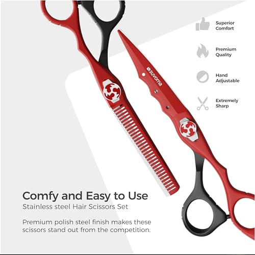 Suvorna Juego de tijeras para el cabello con tijeras para adelgazar, fabricadas con acero inoxidable para recortar y cortar, tijeras de corte de cabello de 6,5 pulgadas para adultos, hombres y mujeres