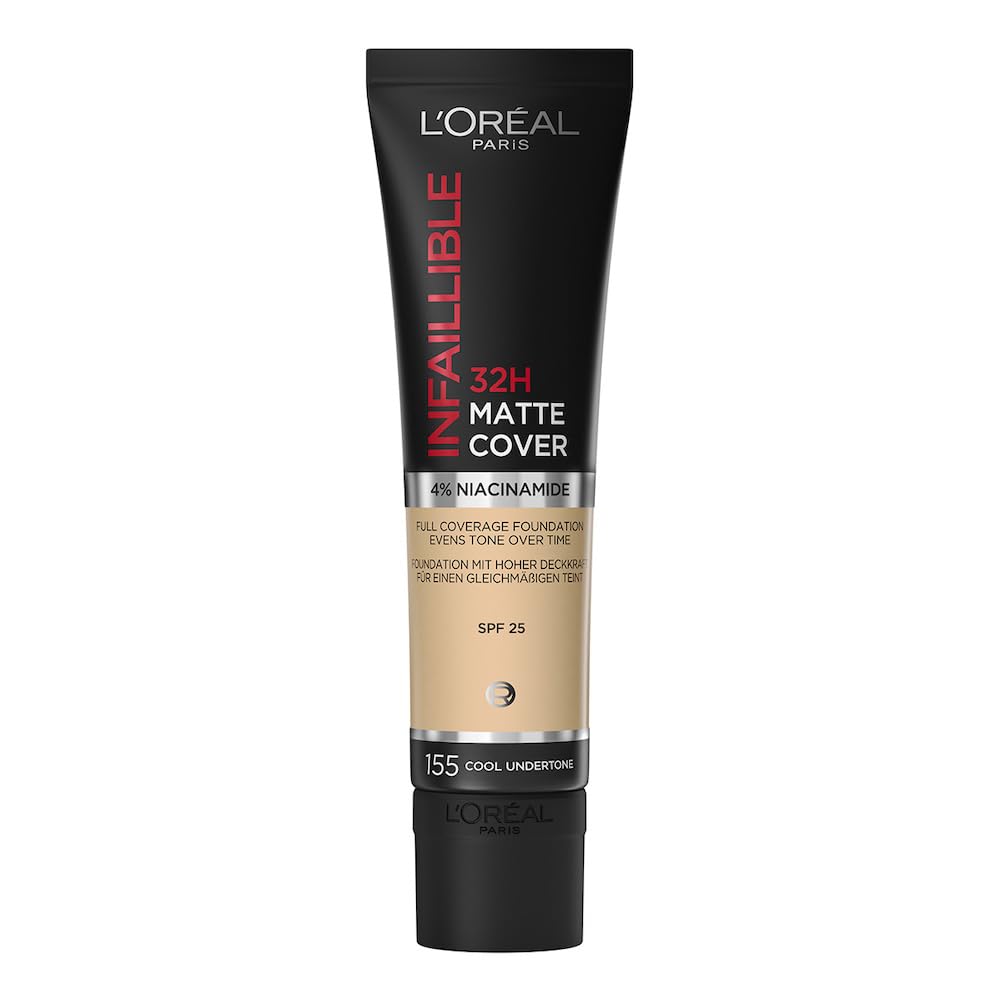 L'Oréal Paris, base de maquillaje de alta cobertura matte y larga duración, Infallible 32h Matte Cover, Tono 155