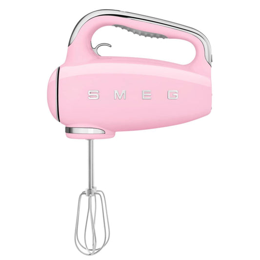 Mezclador Eléctrico de Mano SMEG Rosa 50's con Ganchos y Batidores