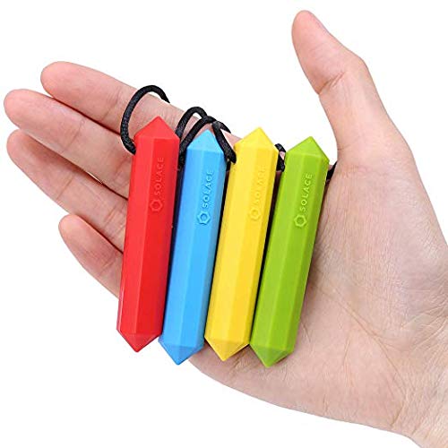 Collar de masticar para niños y niñas de Chede Sensory – Collar de masticación para niños con ADHD de autismo – Chewy Oral Chewing Toys – Paquete de 4 piezas de cristal por Solace