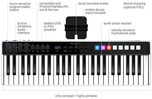 IK Multimedia IP-IRIG-KEYSIO25-IN iRig Keys I/O Estación de trabajo de creación musical de 25 teclas, controlador MIDI con interfaz de audio integrada, 49- Tecla, 49-key