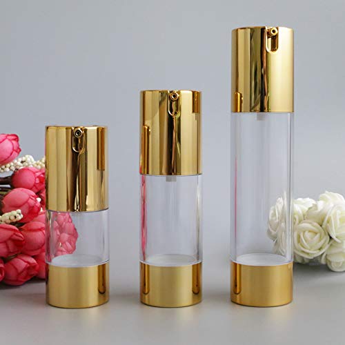 Tvoip 4 piezas/lote 10ml/15ml/20ml/30ml, bomba de vacío Airless Botellas de loción de viaje para el hogar, dispensador de cosméticos rellenables (dorado)