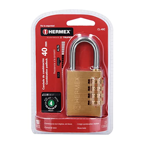 Hermex CL-40C, Candado de latón, de combinación, 40mm, blíster
