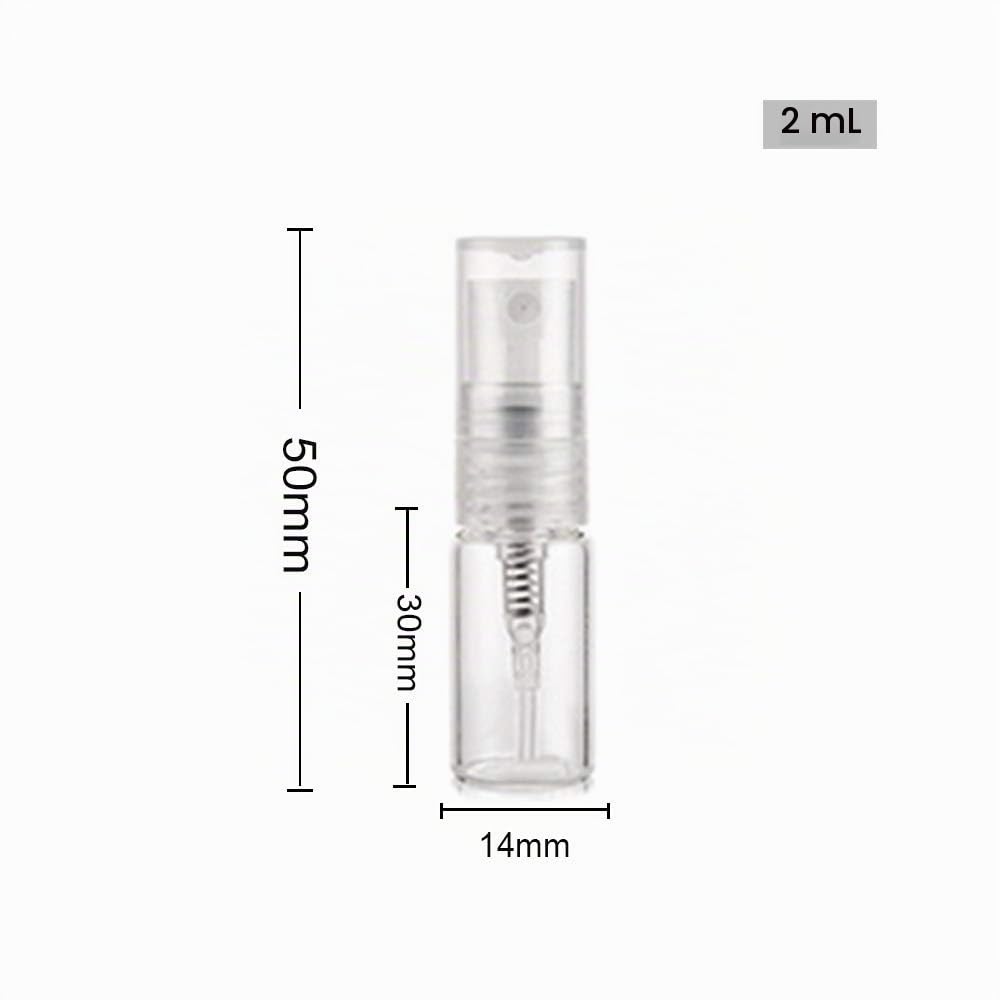 Enslz Mini botella de spray de 2 ml, 30 unidades de botella de vidrio rellenable, atomizador de perfume para limpieza de contenedores recargables para aceites esenciales de viaje