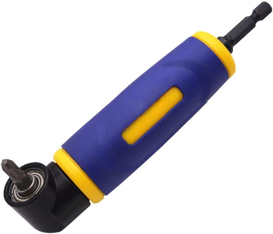 Destornillador de ángulo recto de 1/4 pulgadas, 90° grados, adaptador de extensión de destornillador, portabrocas eléctricas de esquina (azul)