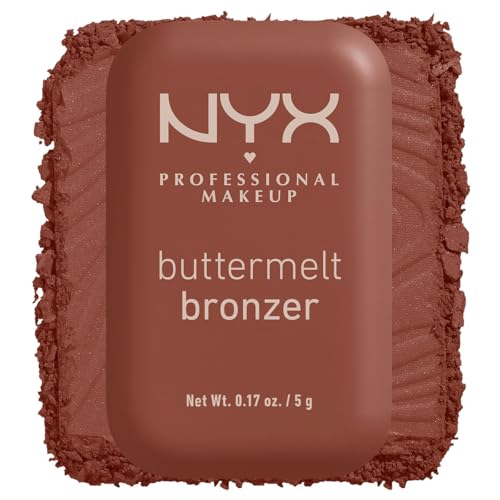 NYX Professional Makeup, Buttermelt Bronzer, Tono: Do Butta (café chocolate). Bronceador cremoso en polvo infusionado con manteca de karité, mango y almendras, hasta 12hrs de uso, no se desvanece, resistente a transferencias. Fórmula vegana.