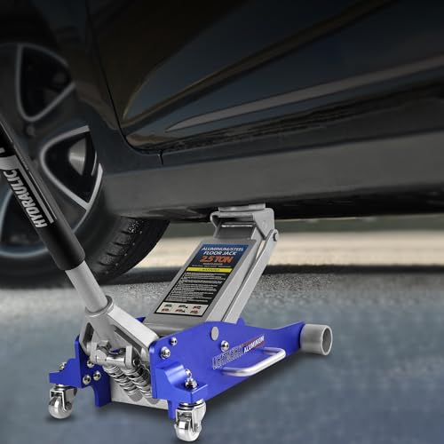 BouPower Gato hidráulico para Piso, hidráulico de Perfil bajo de Aluminio y Acero con Bomba de elevación rápida de Doble pistón, Capacidad de 2.5 toneladas (5 Libras), Color Azul