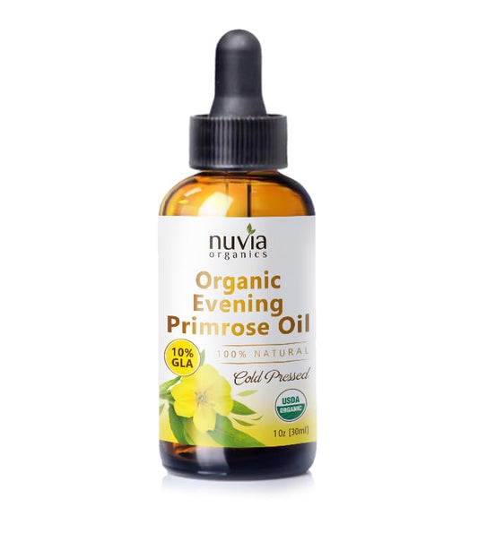 Nuvia Organics Aceite de onagra de noche, certificado USDA 100% puro prensado en frío, extracción sin disolventes; 1 oz