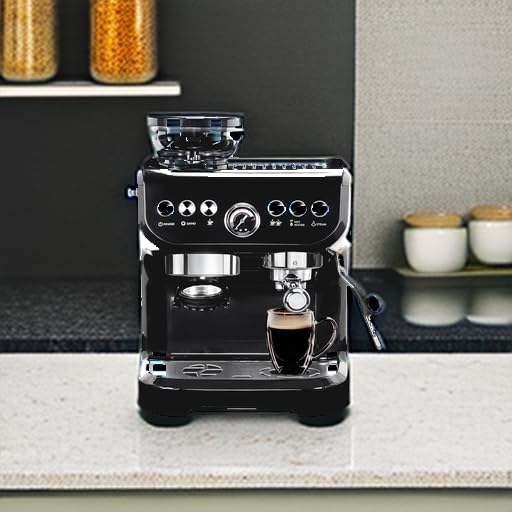 Máquina de Café Espresso MIROX Negra con Molinillo y Espumador Integrados