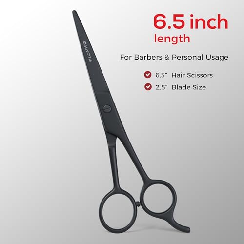 Tijeras de corte de pelo de 6,5 pulgadas para barberos y peluqueros - Tijeras de pelo para cortar, recortar y arreglar - Tijeras de pelo de mano derecha para hombres, mujeres y adultos (negro)