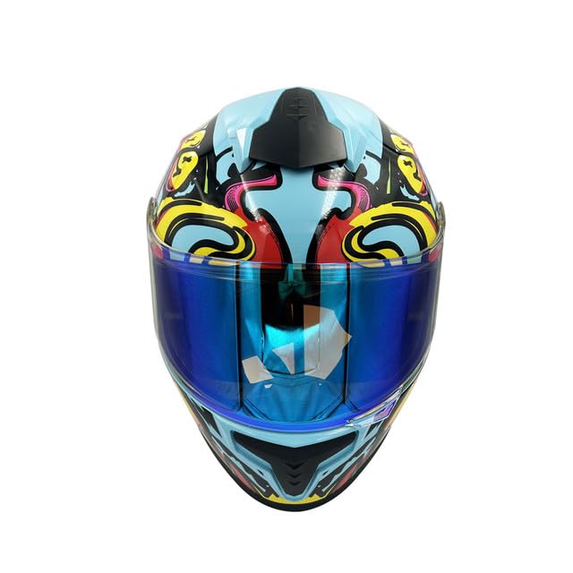 Casco Motocicleta Integral Marca - Edge - Frankie - Full Face - Certificado Dot - Moto Cascos de para Guantes Funda (Graffiti Azul, M)