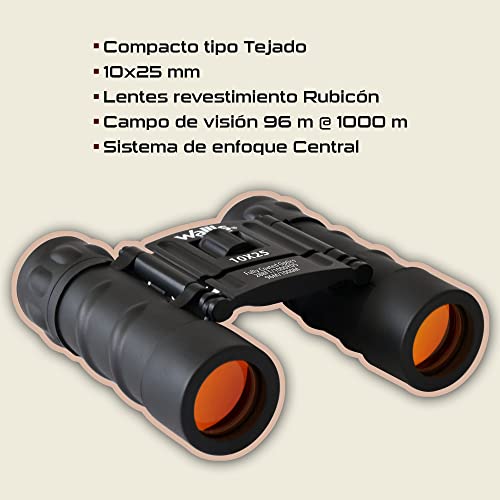 Binocular Compacto Wallis Negro Revestimiento Rubicon 10 x 25 mm
