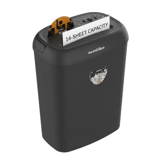 Trituradora de Papel suntiko Corte Cruzado Negro 14 Hojas Cesta 6.6 Galones Resistente para Oficina y Hogar