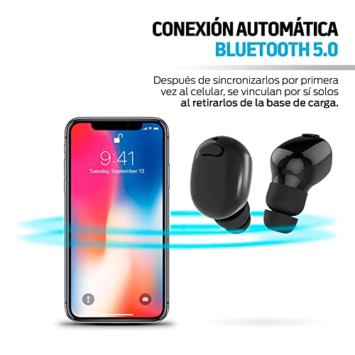 Redlemon Audífonos Bluetooth 5.0 Inalámbricos TWS con Base de Carga, Sonido High Definition, Resistentes a Salpicaduras de Agua y Polvo IP54, Manos Libres, Batería Recargable de Larga Duración