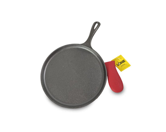 Lodge L9OG3ASHH41B Cast Iron Griddle and Hot Handle Holder, 10.5", Black/Red
