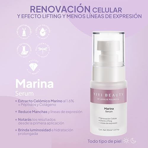 YIYI Beauty by Lesslie Polinesia Suero Facial Marina Sérum Efecto Lifting concentrado de activos con Extracto Celómico Marino, Colágeno y Péptidos que ayudan a prevenir y hacer menos evidentes los signos de la edad en la piel.