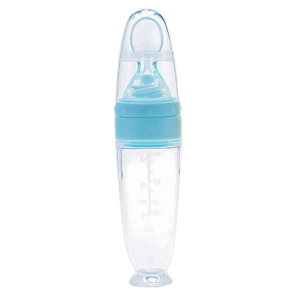 Cuchara Alimentadora para Bebés Dispensador de papillas de Silicona Flexible con Ventosa Libre BPA 90ml (Azul)