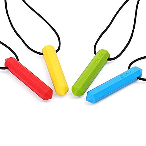 Collar de masticar para niños y niñas de Chede Sensory – Collar de masticación para niños con ADHD de autismo – Chewy Oral Chewing Toys – Paquete de 4 piezas de cristal por Solace