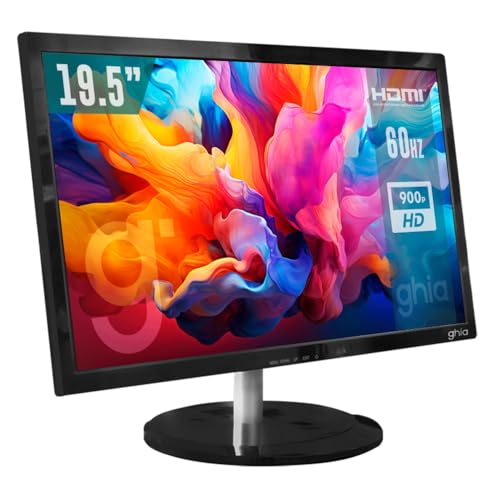 GHIA Monitor 19.5" Pulgadas MG2020. LED, Panel TN, Resolución HD 1600 X 900, 60 Hz MAX, 5 ms de Tiempo de Respuesta, Conexiones VGA y HDMI, Mini Jack 3.5mm.