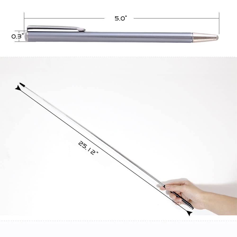 DAITET Puntero telescópico para Profesores, Palo de enseñanza para Aula, Puntero retráctil de Mano de Metal, Longitud extendida de 25 Pulgadas, Puntero de pizarrón Blanca (Gris Azul)