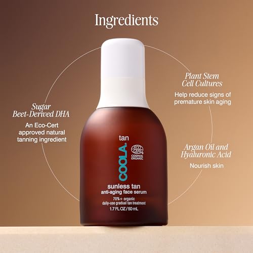 Coola Organic Sunless Tan Anti-Aging Face Serum | Antioxidant Enriched | Gradual Tan | Transfer-Free | Fast Drying | Pina Colada
