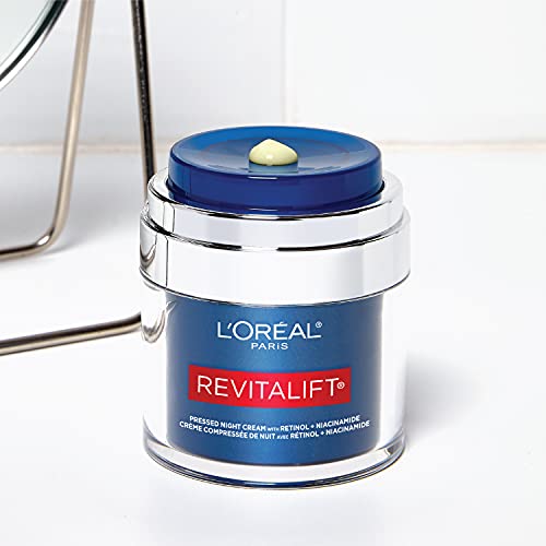 L'Oreal Paris Revitalift Pressed Night Cream with Retinol, Niacinamide, Visibly Reduce Wrinkles, Hydrate for Face, Under Eye, Neck, Chest, Dermatologist tested + Hyaluronic Acid Serum Sample, 1 kit, 2