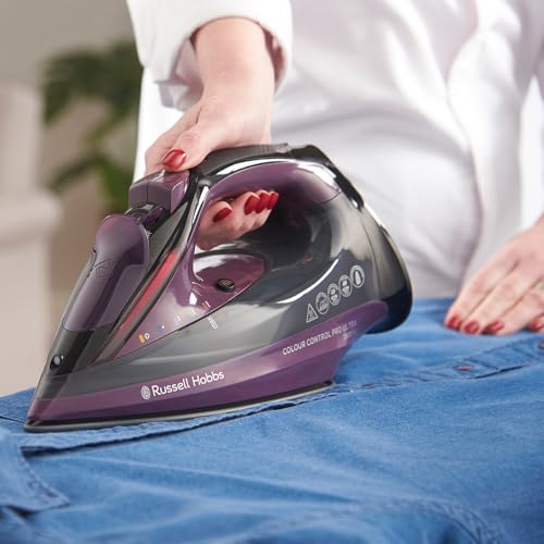 Russell Hobbs Plancha de vapor, suela antiadherente de cerámica, 195 g, vapor variable de 50 g, depósito de agua de 380 ml, autolimpieza, función antical y antigoteo, luz de control de color, 2800 W,