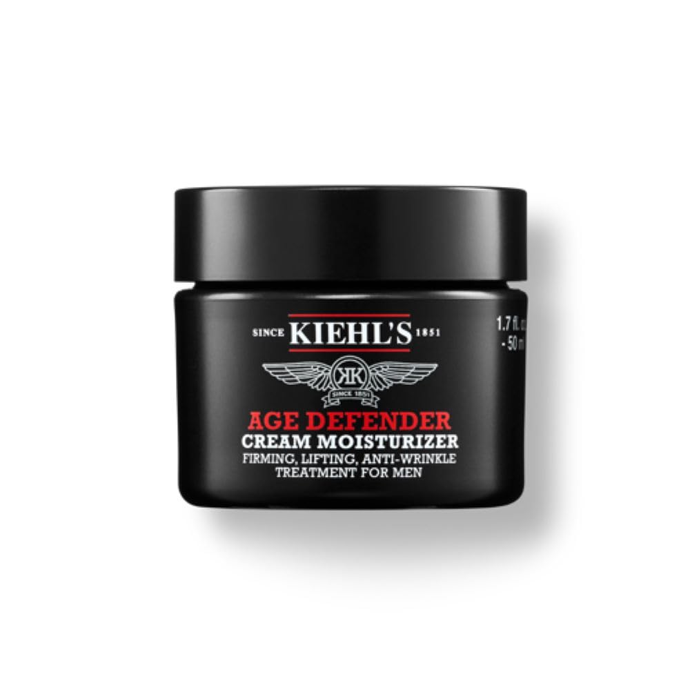 Kiehl's Age Defender Face Cream, Crema Facial Hidratante Antienvejecimiento para Hombres, reduce la apariencia de las líneas de expresión y las arrugas, Con Linaza, Cafeína y Ácido Capriloilsalicílico, 50 ml